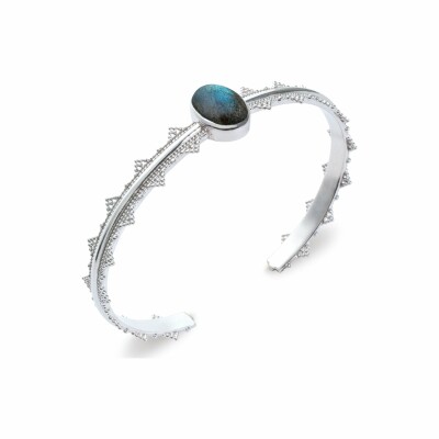 Bracelet jonc en argent rhodié et labradorite