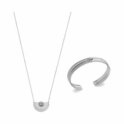 Bracelet jonc en argent rhodié et labradorite