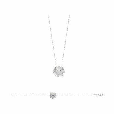 Collier en argent rhodié et nacre, 45cm