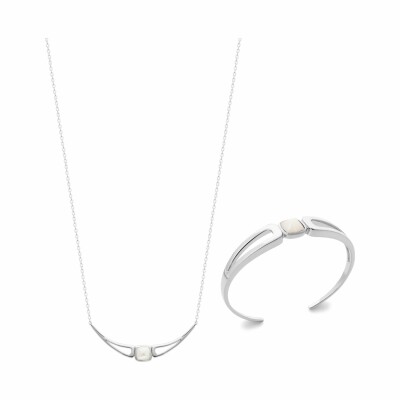 Bracelet jonc en argent rhodié et nacre