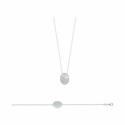 Collier en argent rhodié et nacre, 45cm