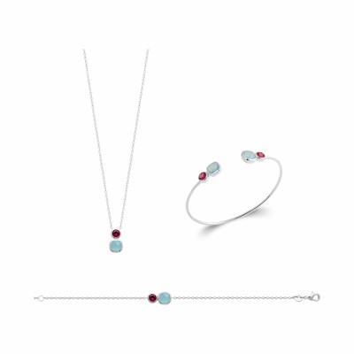 Bracelet jonc en argent rhodié et pierre véritable