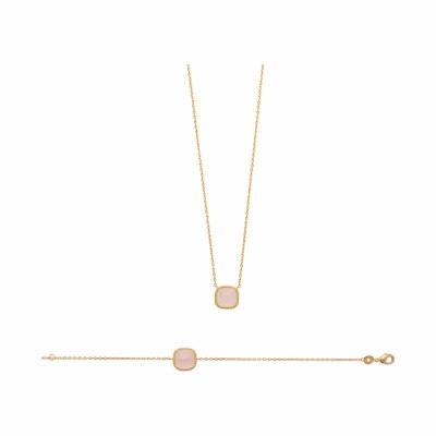Collier en plaqué or et quartz rose, 45cm