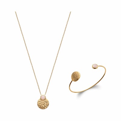 Bracelet jonc en plaqué or et quartz rose