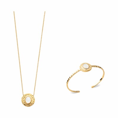 Bracelet jonc en plaqué or et pierre de lune