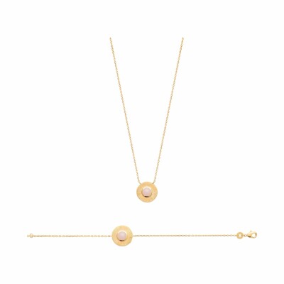 Collier en plaqué or et quartz rose, 45cm