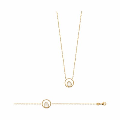 Collier en plaqué or et pierre de lune, 45cm