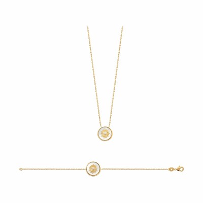 Collier en plaqué or, nacre et oxydes de zirconium, 45cm