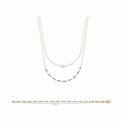 Collier en plaqué or et pierre de lune, 45cm