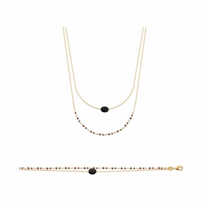 Bracelet en plaqué or et agate noire, 18cm