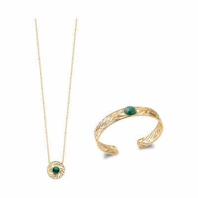 Collier en plaqué or et malachite, 45cm