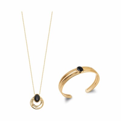 Collier en plaqué or et agate noire, 45cm