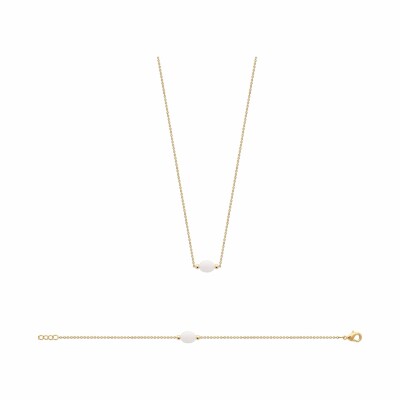 Collier en plaqué or et pierre de lune, 45cm