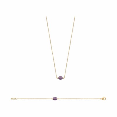 Bracelet en plaqué or et améthyste, 18cm