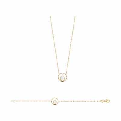 Collier en plaqué or et pierre de lune, 45cm