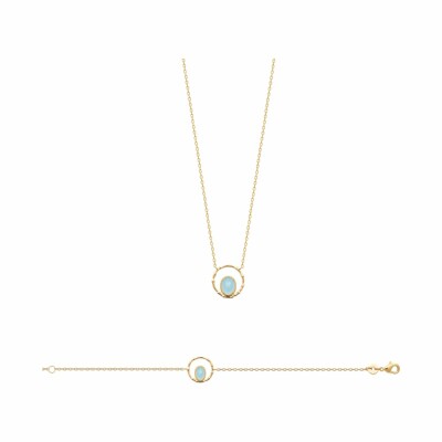 Collier en plaqué or et agate bleue, 45cm