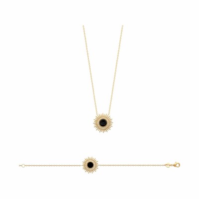 Collier en plaqué or, oxydes de zirconium et pierre véritable, 45cm