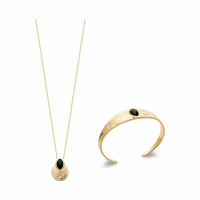 Collier en plaqué or et agate noire, 45cm