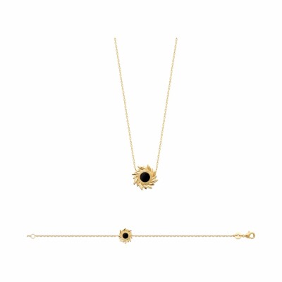 Collier en plaqué or et agate noire, 45cm