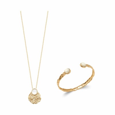 Collier en plaqué or, oxydes de zirconium et onyx d'imitation, 45cm