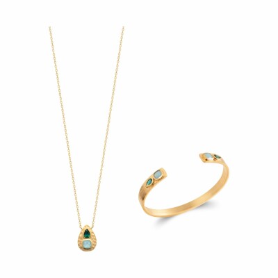 Bracelet jonc en plaqué or et pierre véritable