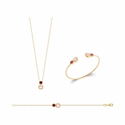 Collier en plaqué or et pierre véritable, 45cm