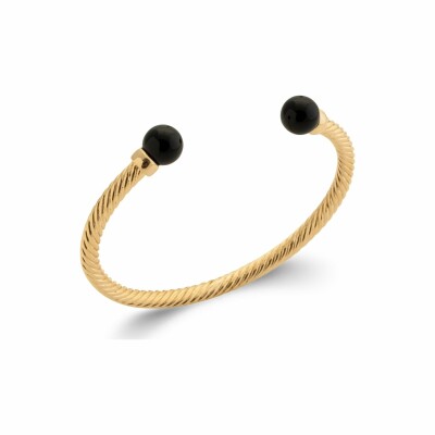 Bracelet jonc en plaqué or et agate noire