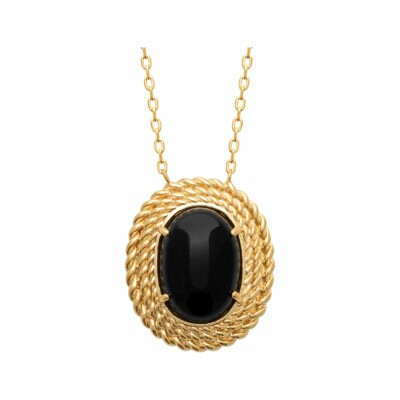 Collier en plaqué or et agate noire, 45cm