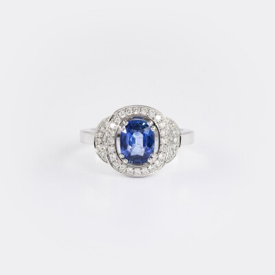 Bague Sultan or blanc, saphir & diamants 