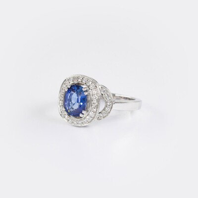 Bague Sultan or blanc, saphir & diamants 