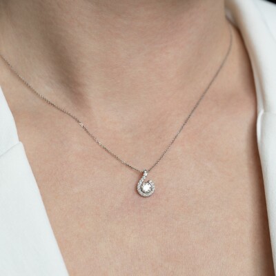 Collier Tourbillon or blanc & diamants 