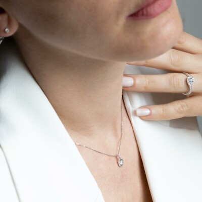 Collier Tourbillon or blanc & diamants 