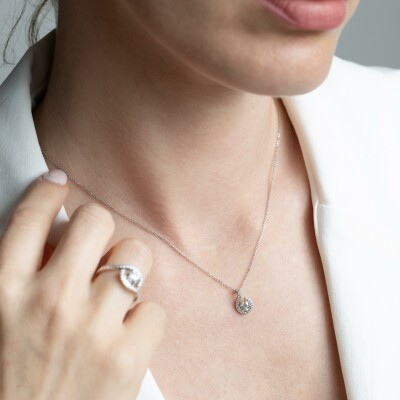 Collier Tourbillon or blanc & diamants 