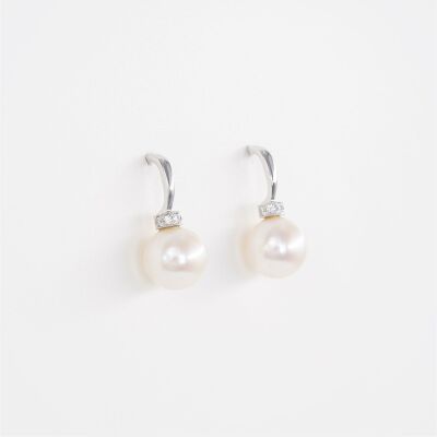 Boucles d'oreilles or blanc, diamants & perles