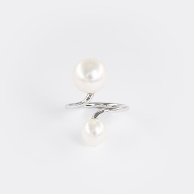 Bague Toi et Moi or blanc & perles 