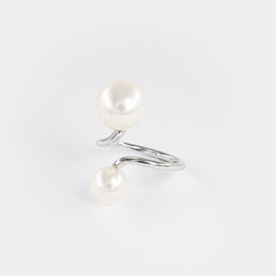 Bague Toi et Moi or blanc & perles 