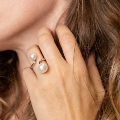 Bague Toi et Moi or blanc & perles 