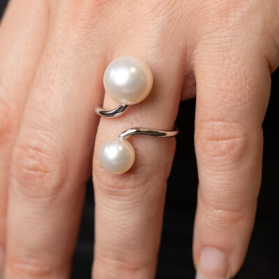 Bague Toi et Moi or blanc & perles 