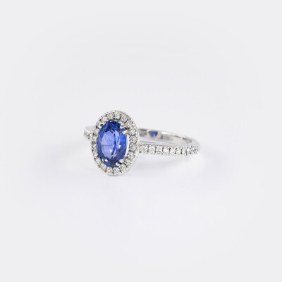 Bague Louis XV or blanc, saphir & diamants 