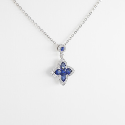 Collier Louis XV or blanc, saphirs & diamants