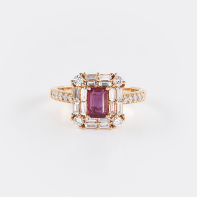 Bague Cardinal or rose, rubis & diamants