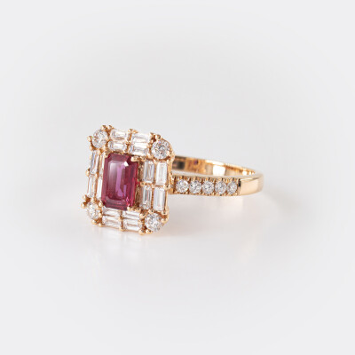 Bague Cardinal or rose, rubis & diamants