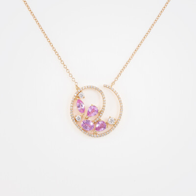 Collier Spring or rose, saphirs & diamants