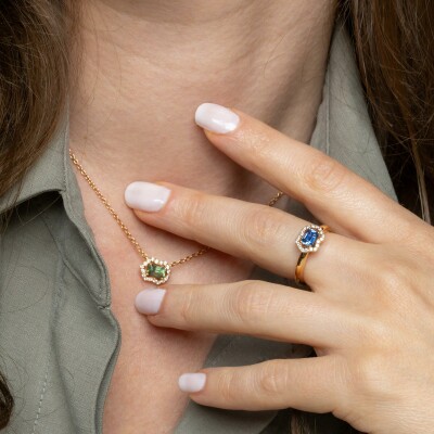 Bague Calyx or rose, saphir & diamants