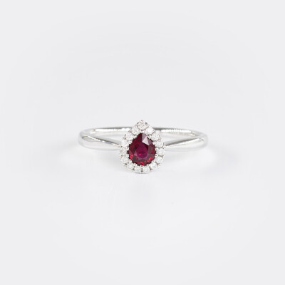 Bague Bindi or blanc, rubis & diamants