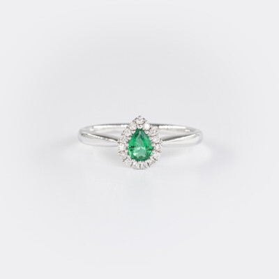 Bague Bindi or blanc, émeraude & diamants