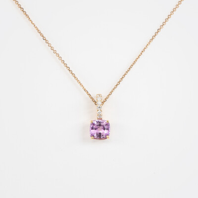 Collier Spring or rose, saphir & diamants 