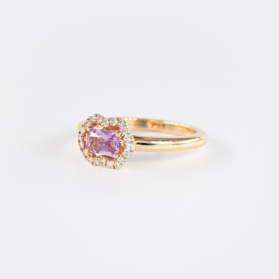 Bague Calyx or rose, saphir & diamants
