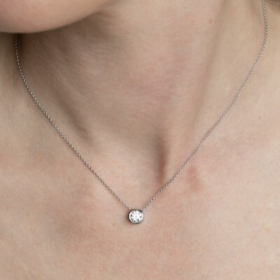 Collier Halo or blanc & diamants 