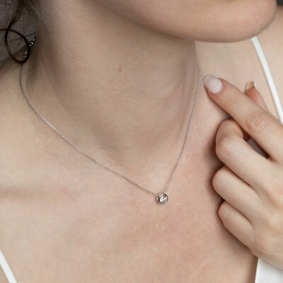 Collier Halo or blanc & diamants 